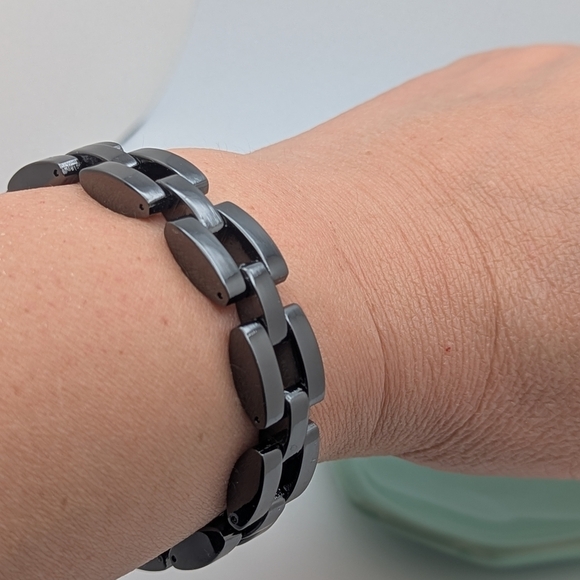 NEW Unisex Zirconium Ceramic Bracelet Sleek Black Link - Picture 2 of 6